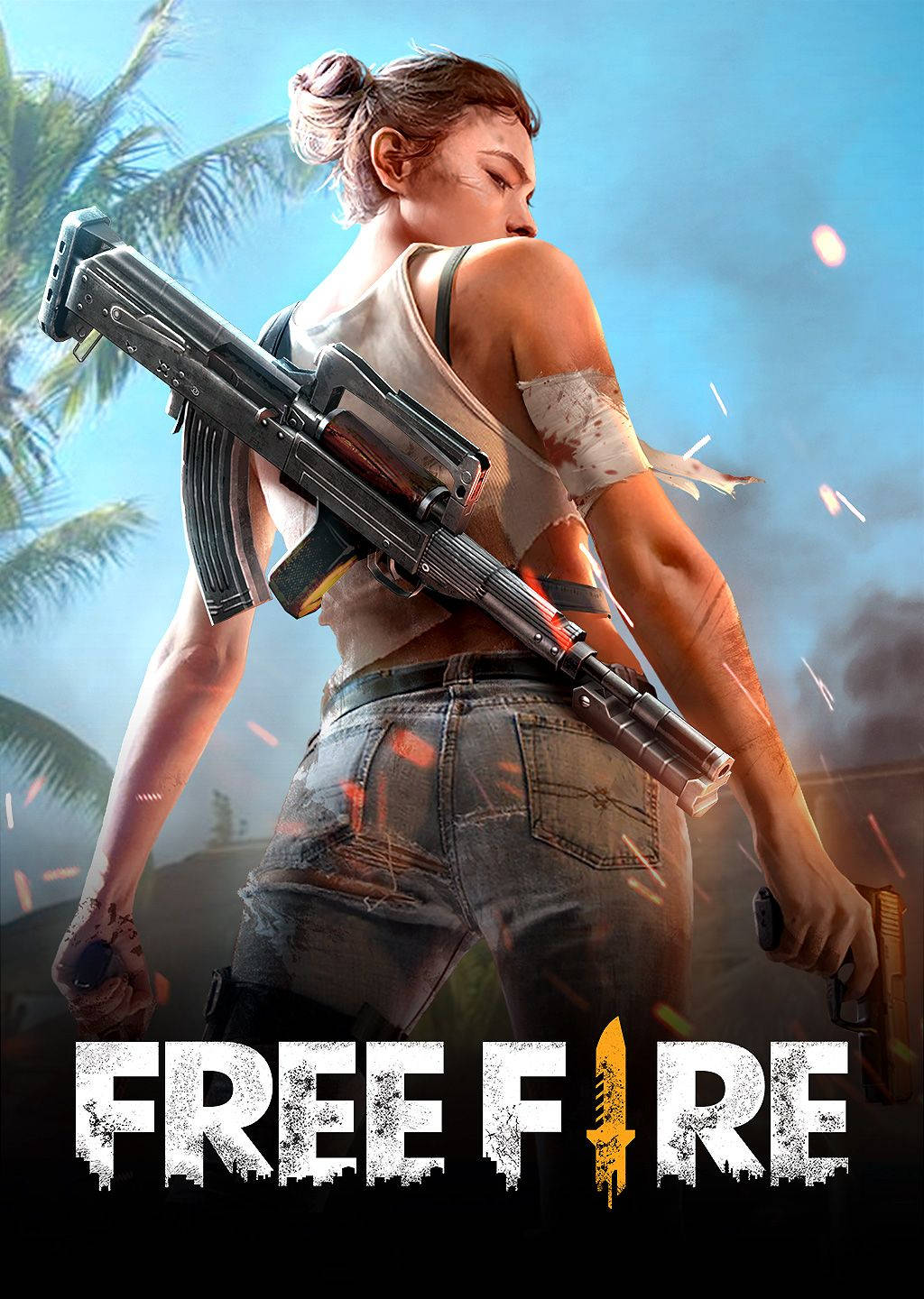 Garena Free Fire Female Character With Rifle Gun Background