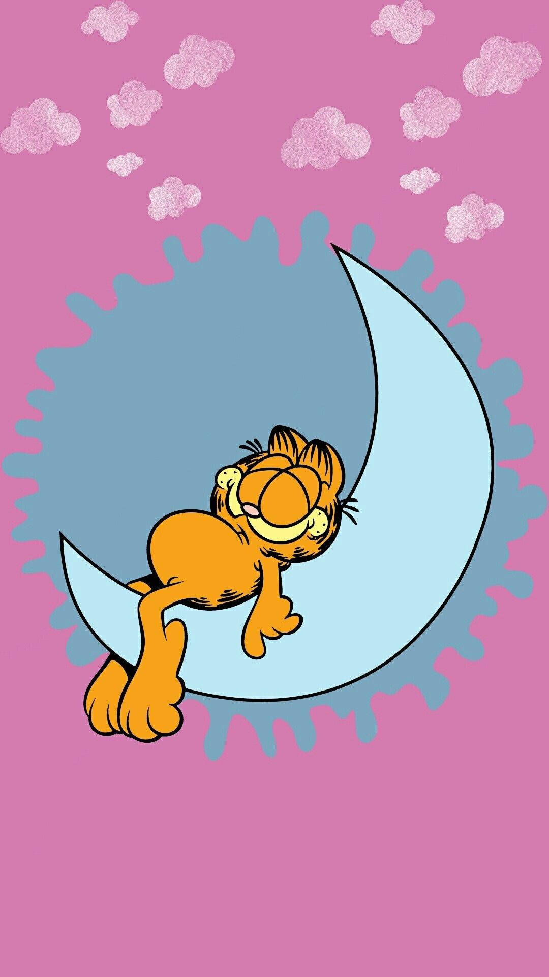 Garfield Sleeping On The Moon Background