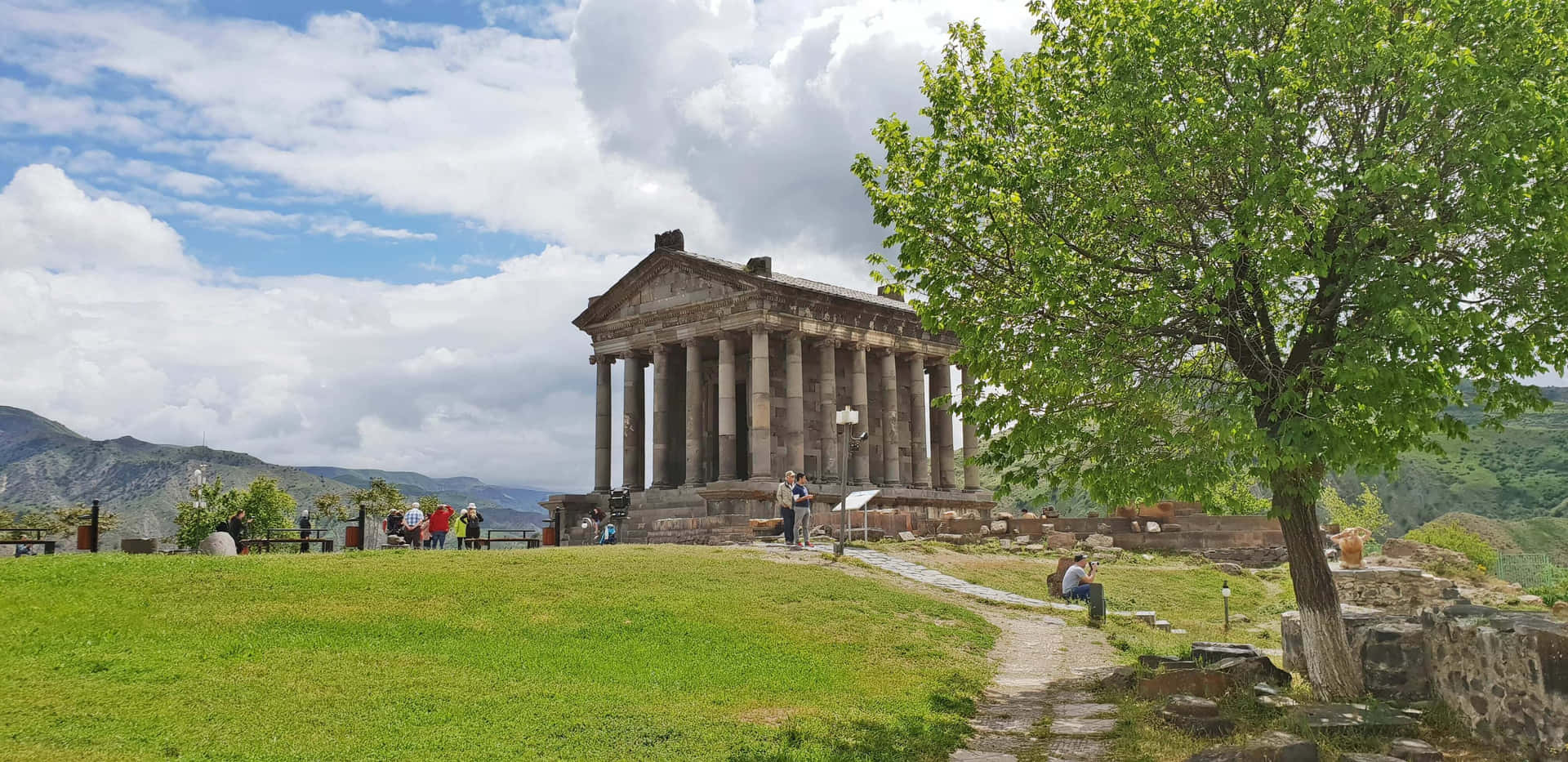 Garni Temple Pathway Near Tree Background