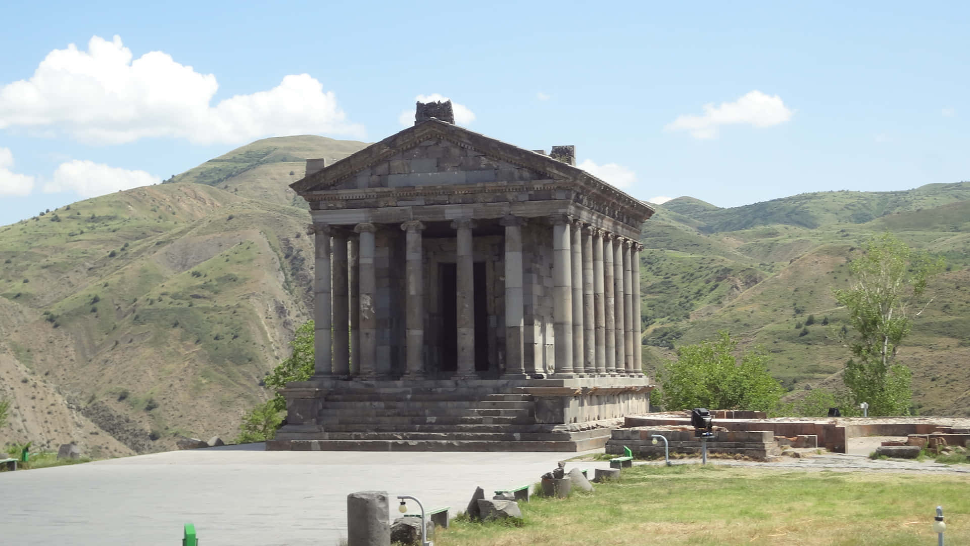 Garni Temple Under Pale Blue Sky Background