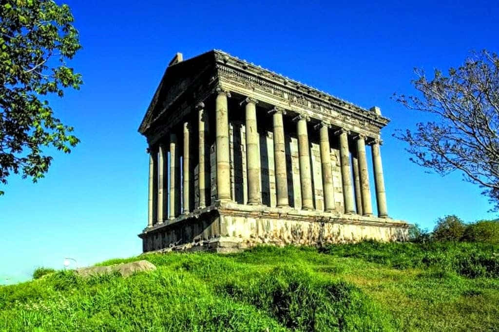 Garni Temple With Green Grass Background