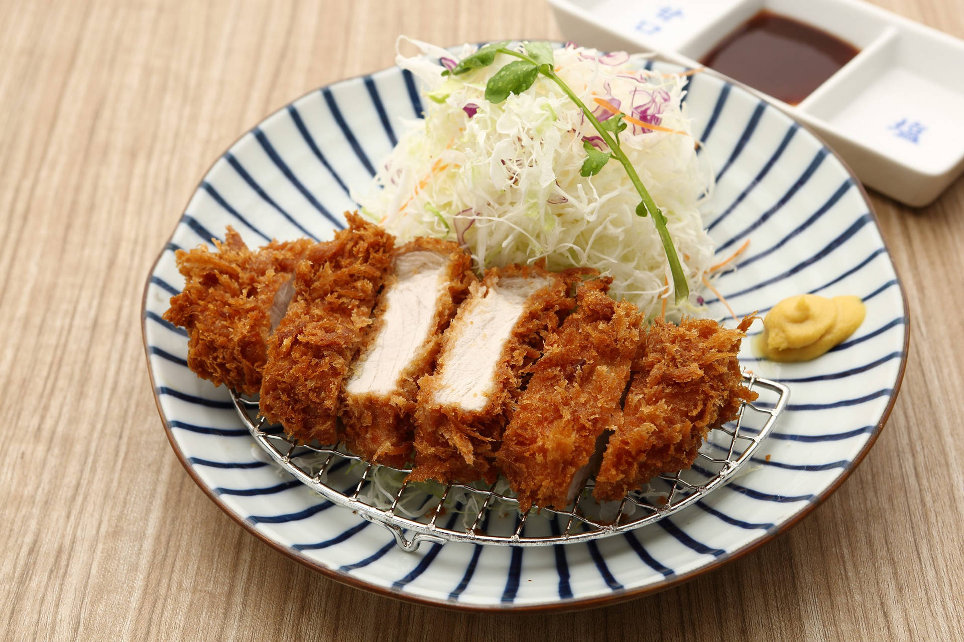 Garnished Tonkatsu With Vegetable Slaw Background