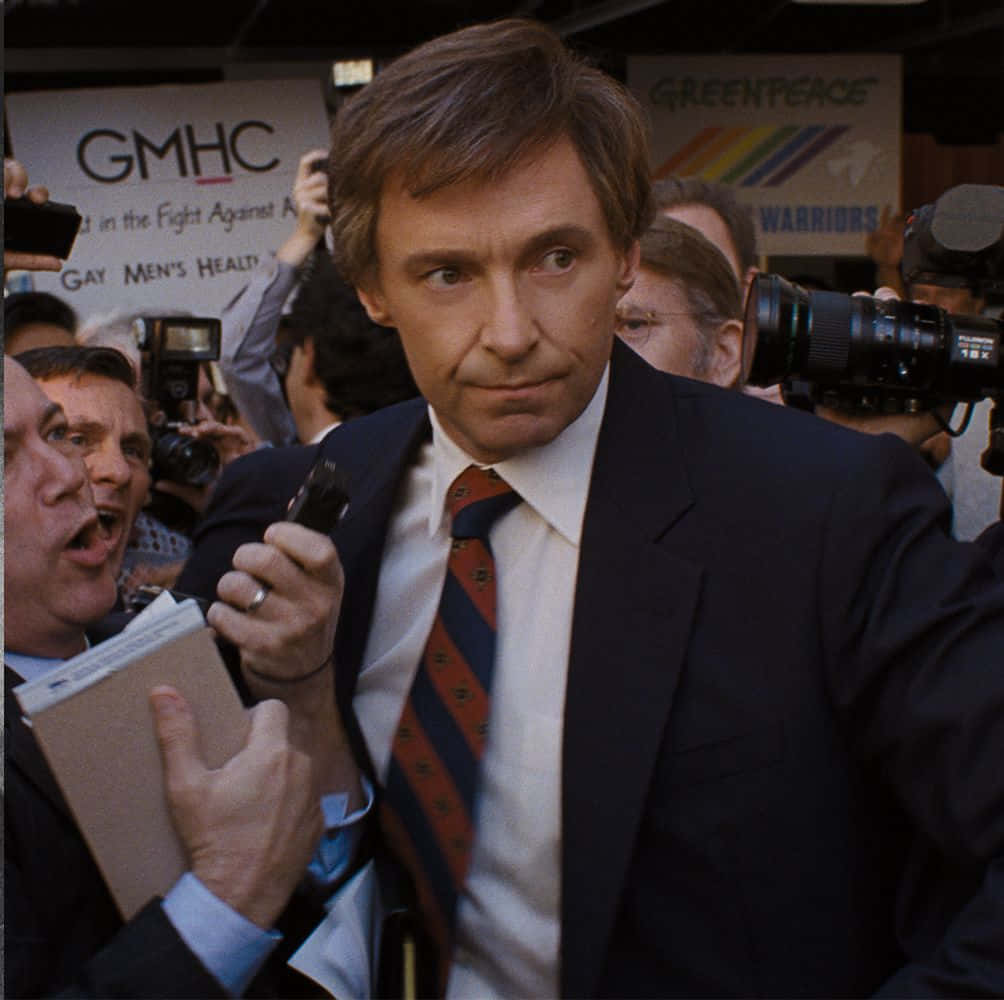 Gary Hart Mobbed By Press Background