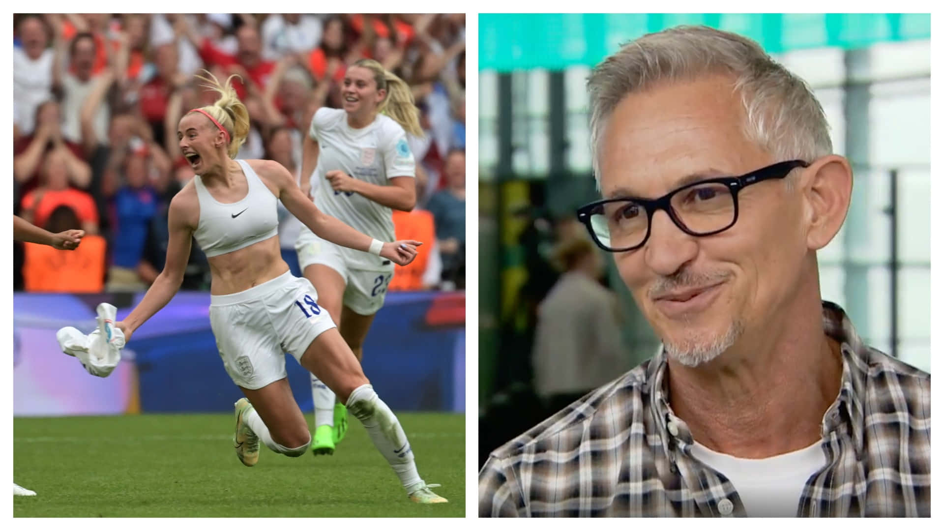 Gary Lineker Posing With Rising Star Chloe Kelly Background