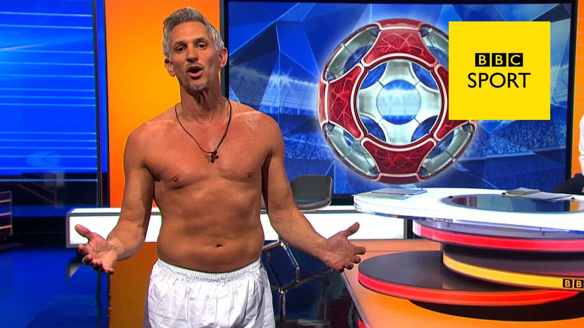 Gary Lineker Shirtless On A Talk Show Background