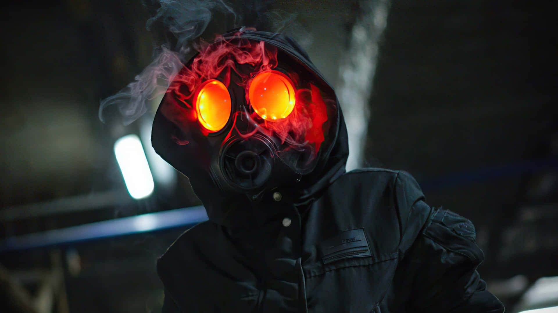 Gas Mask Boy Fire Background