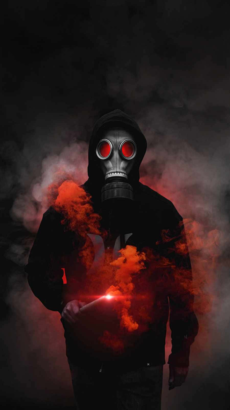 Gas Mask Boy Red Fire Stick Background