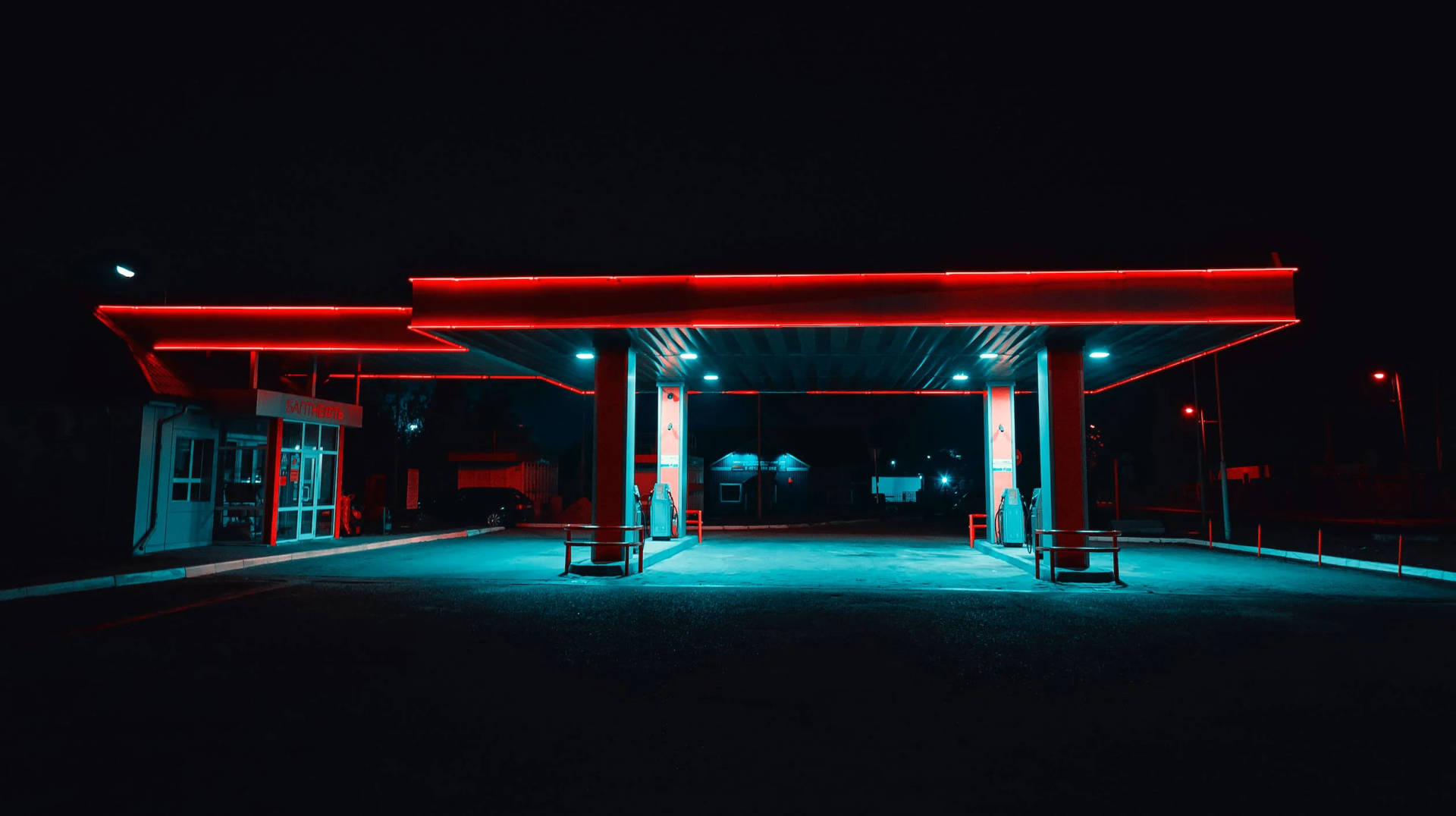 Gasoline Station Night City Background