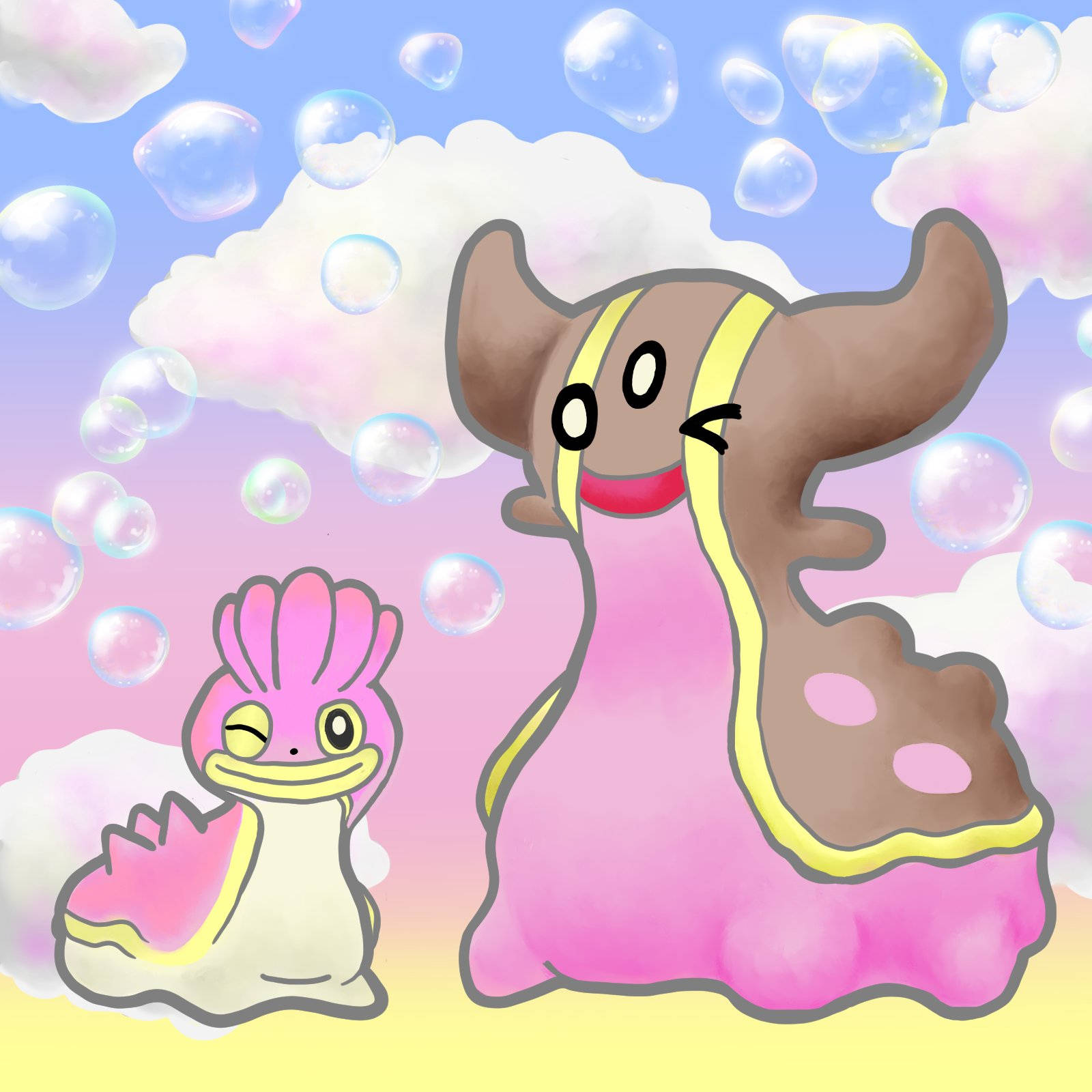 Gastrodon And Shellos Winking Background