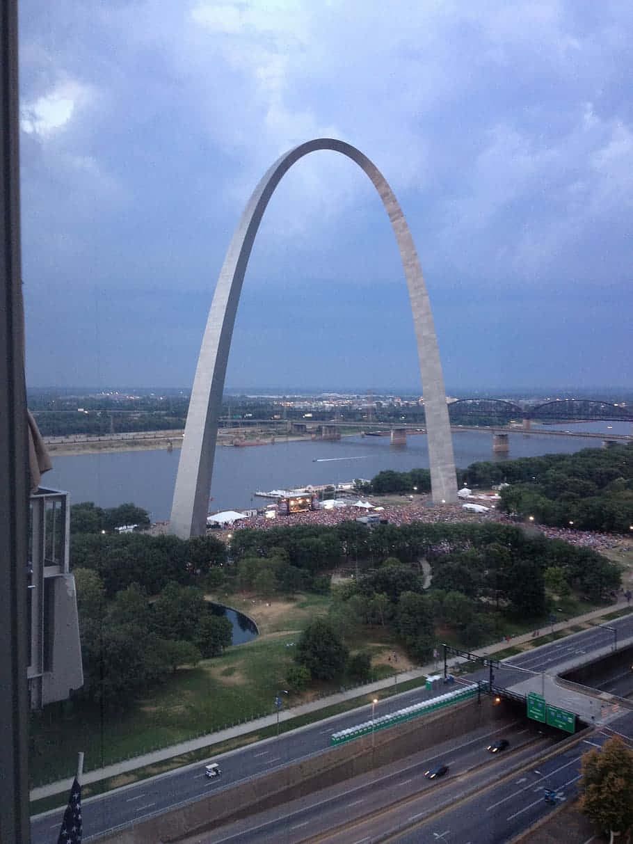 Gateway Arch Dark Cloudy Sky Background