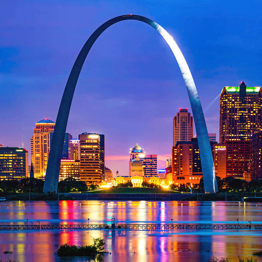 Gateway Arch Skyline River Lights Background