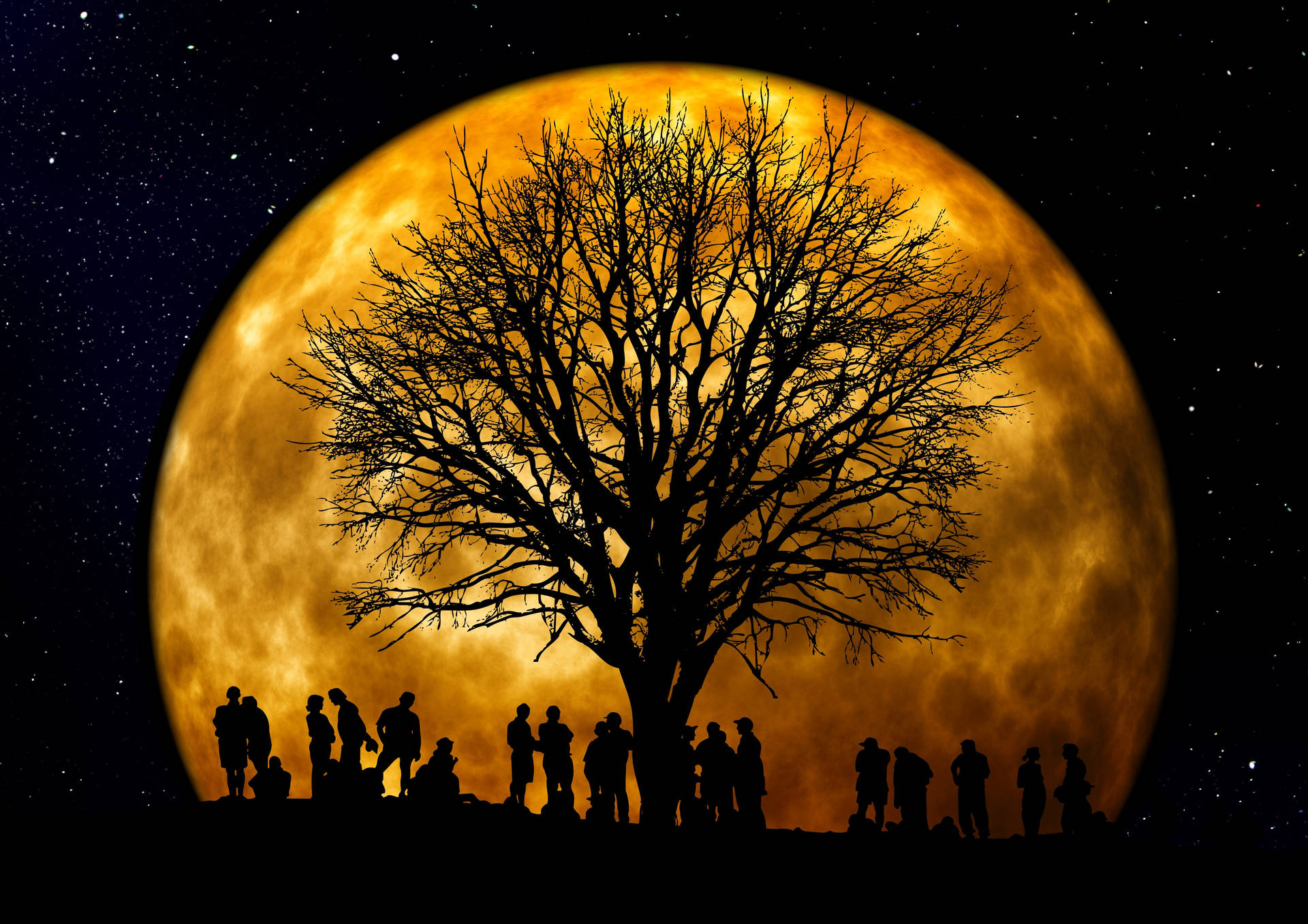 Gathering Under The Moon Night Sky Background