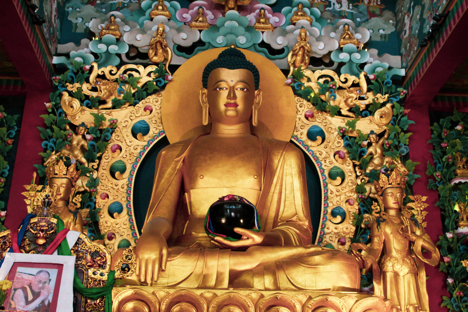 Gautam Buddha Gold Altar Statue Background