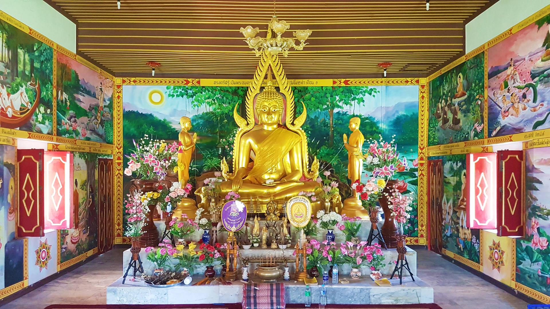 Gautam Buddha Golden Altar Statue Background
