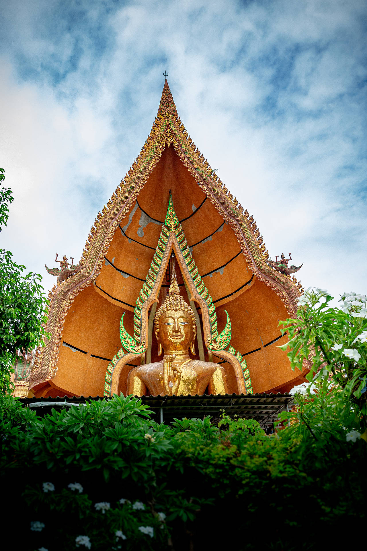 Gautam Buddha Massive Worshiping Statue Background