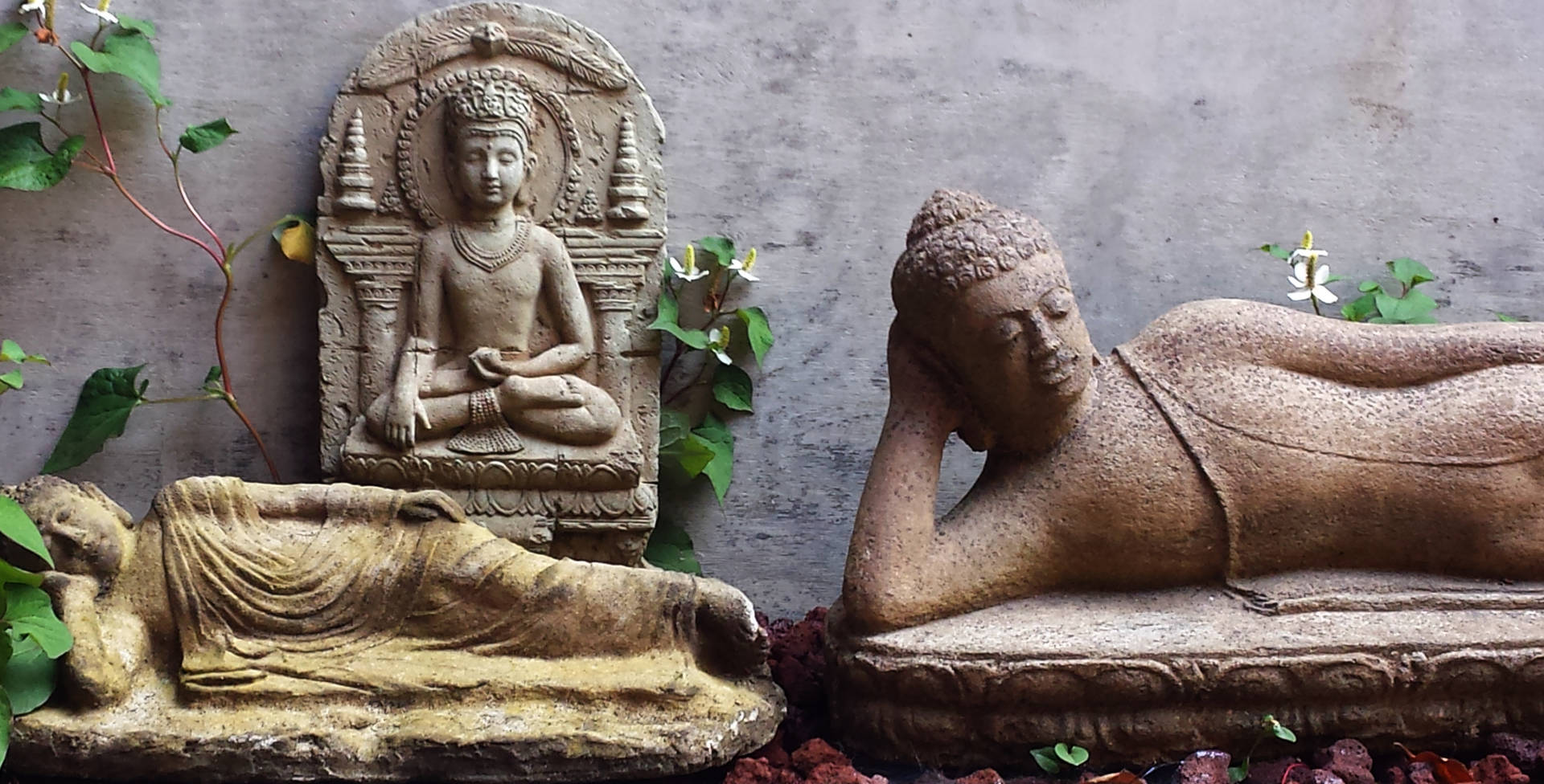 Gautam Buddha Sculpted Stone Statue Background