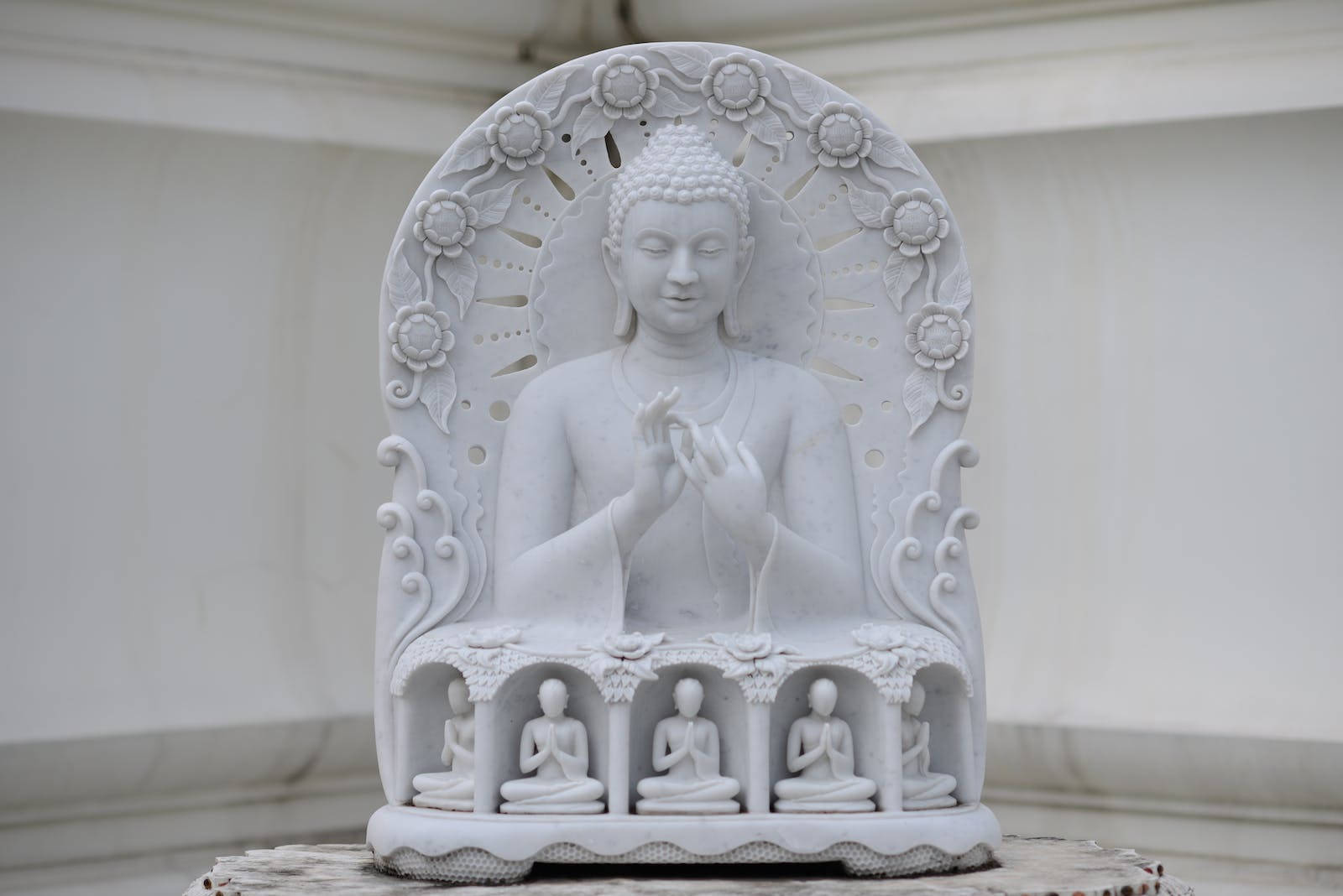 Gautam Buddha White Altar Statue Background
