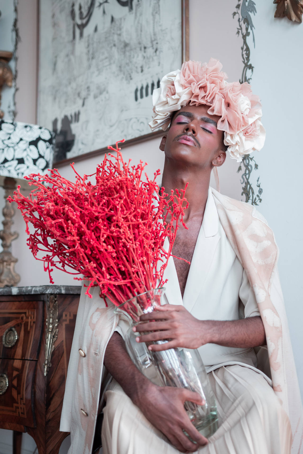 Gay Boy With Flowers Background