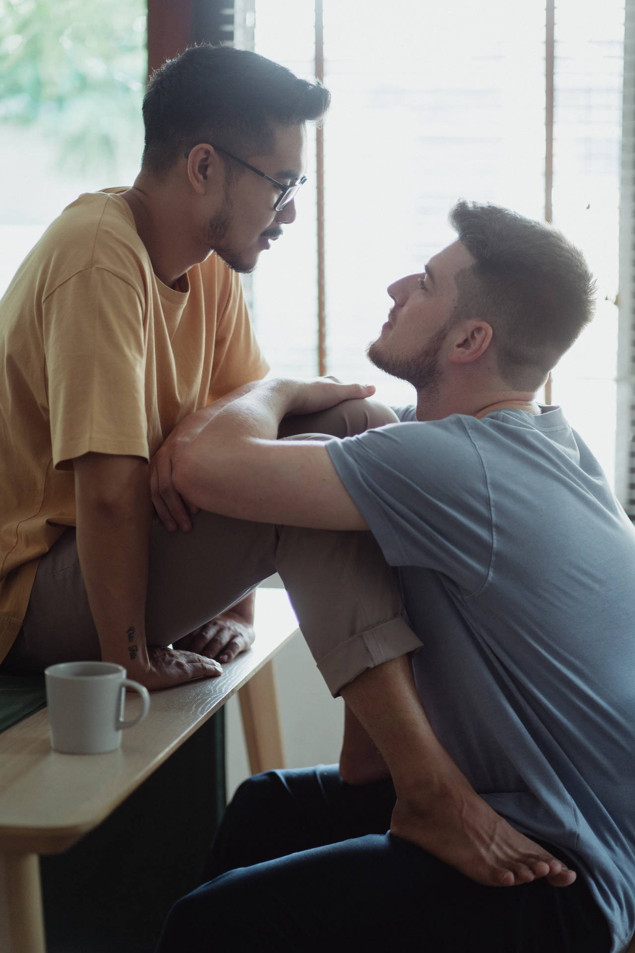 Gay Men Gazing Into Eyes Background