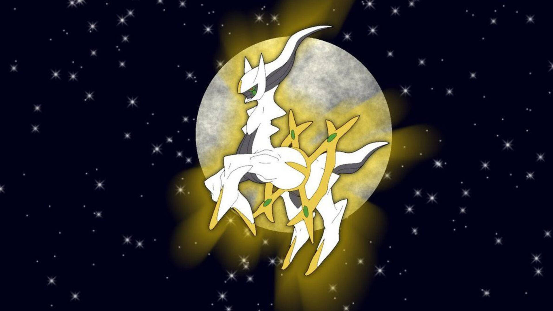 Gazing Up Towards Arceus In The Starry Skies Background