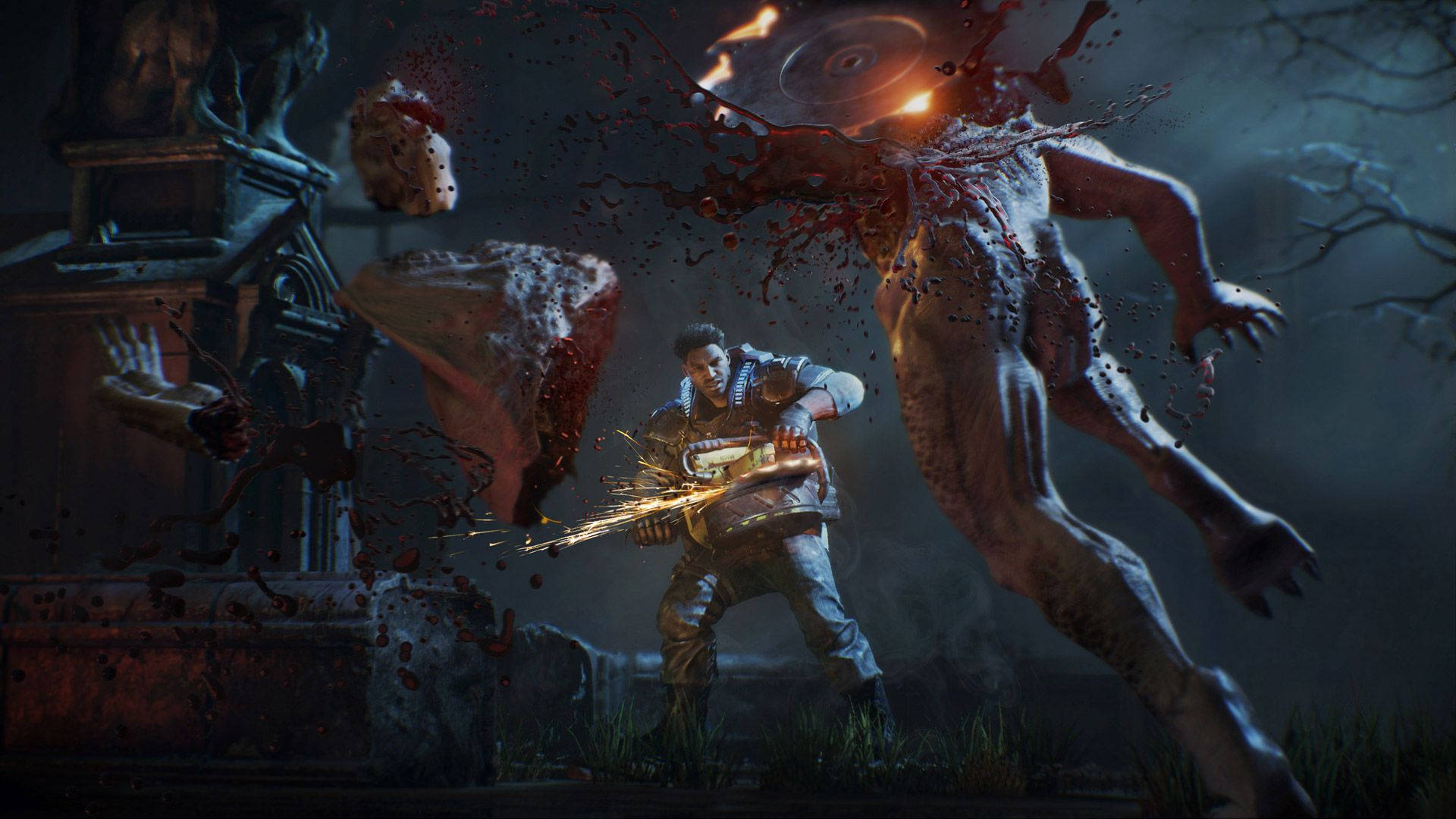 Gears Of War 4 Attacking Monster Using Chainsaw