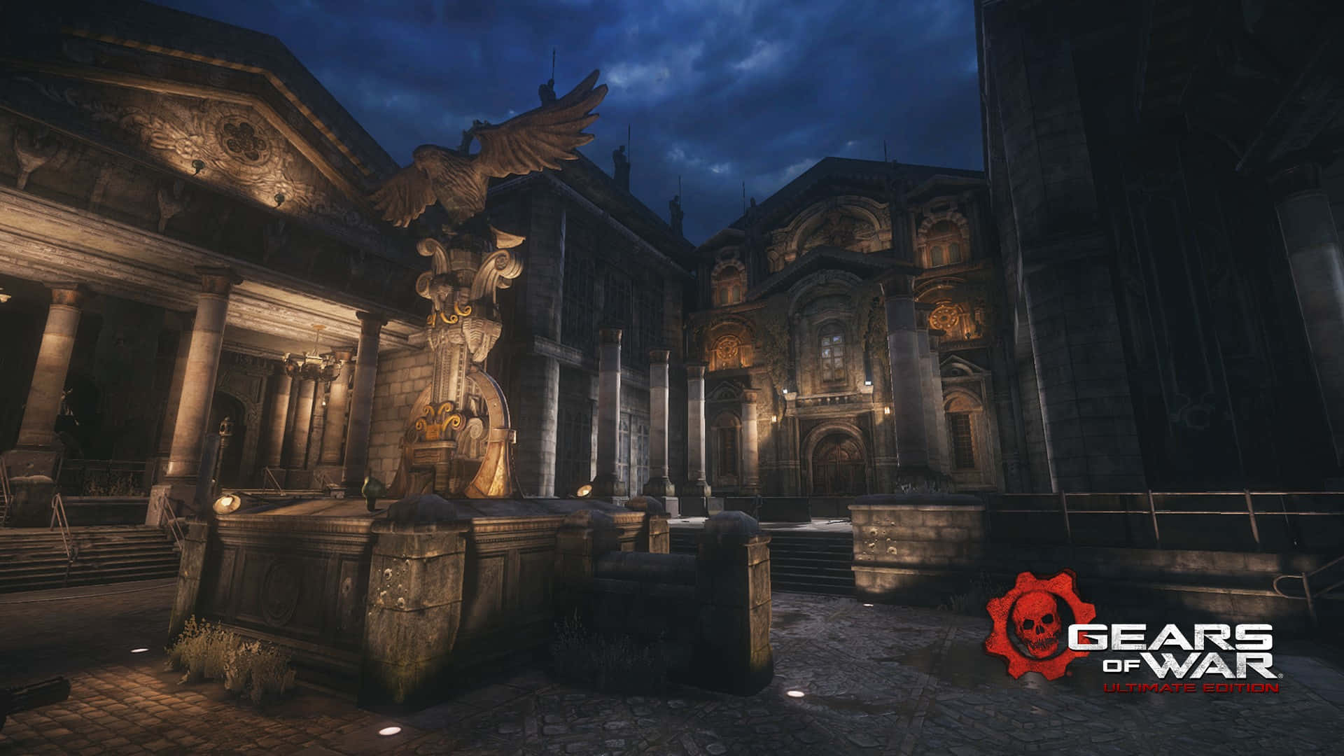 Gears Of War Ultimate Edition_ Dark Courtyard Scene Background