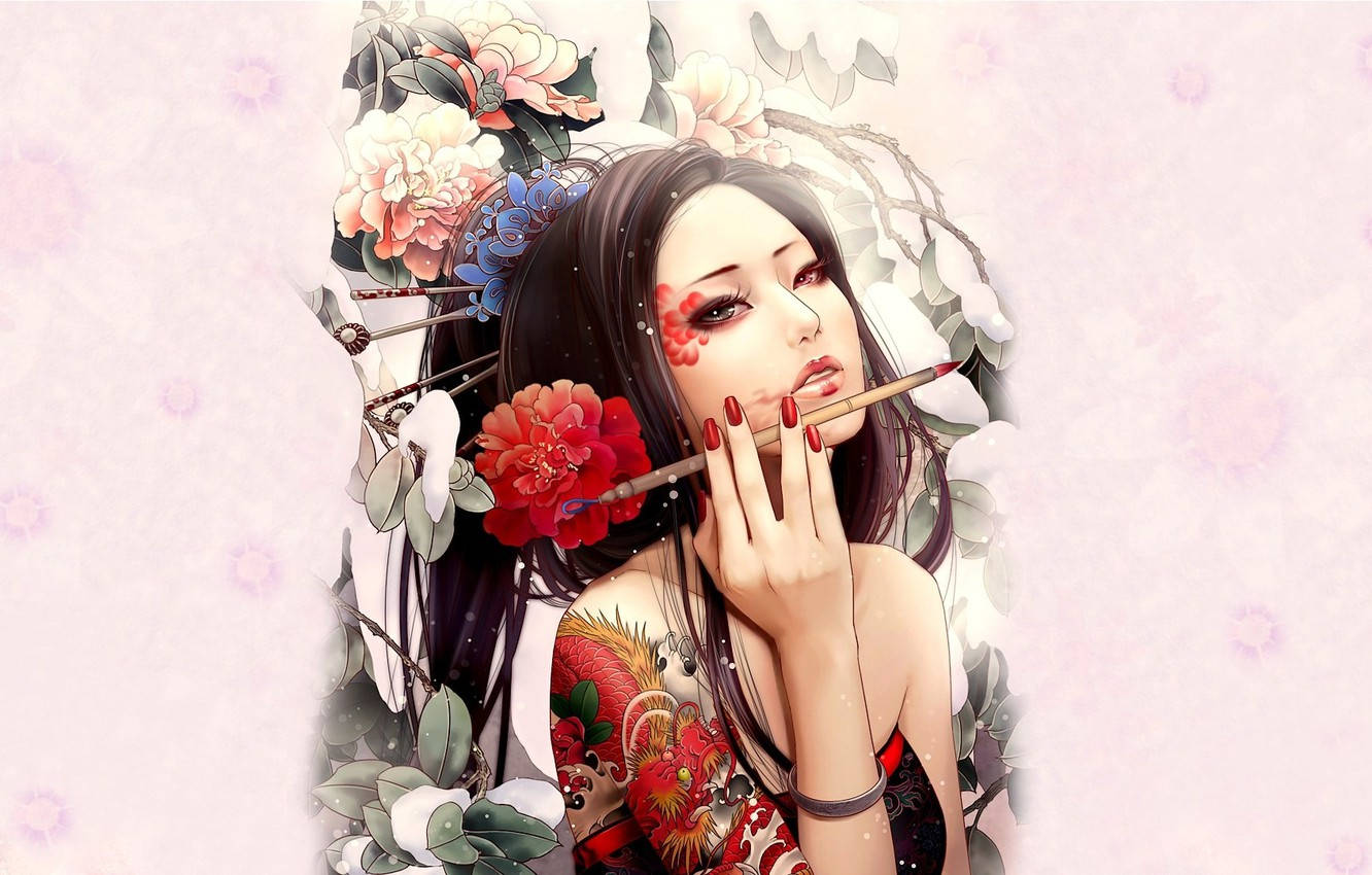 Geisha Dragon Tattoo Background