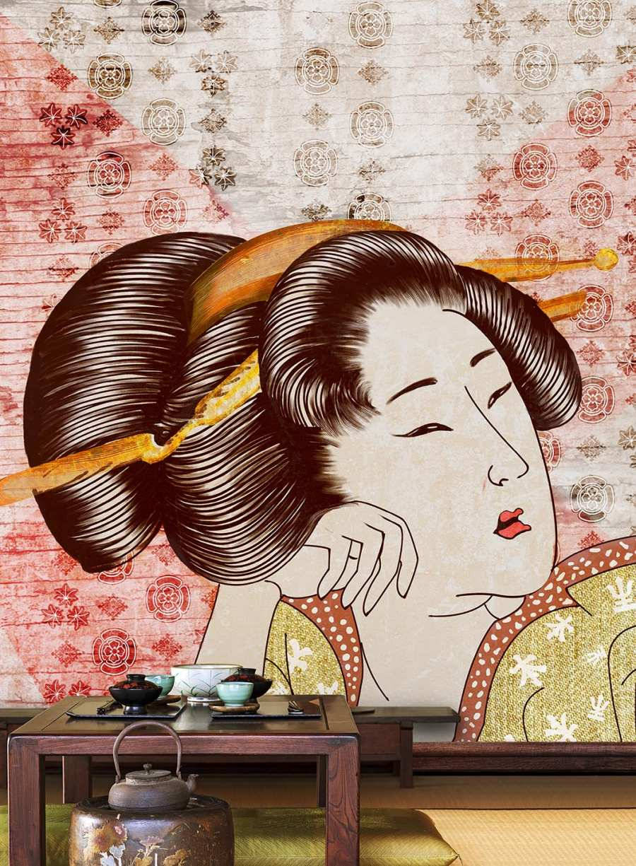 Geisha Image On Wall Background