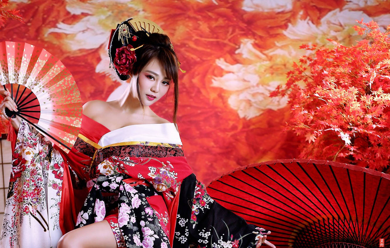 Geisha Red Fan Background