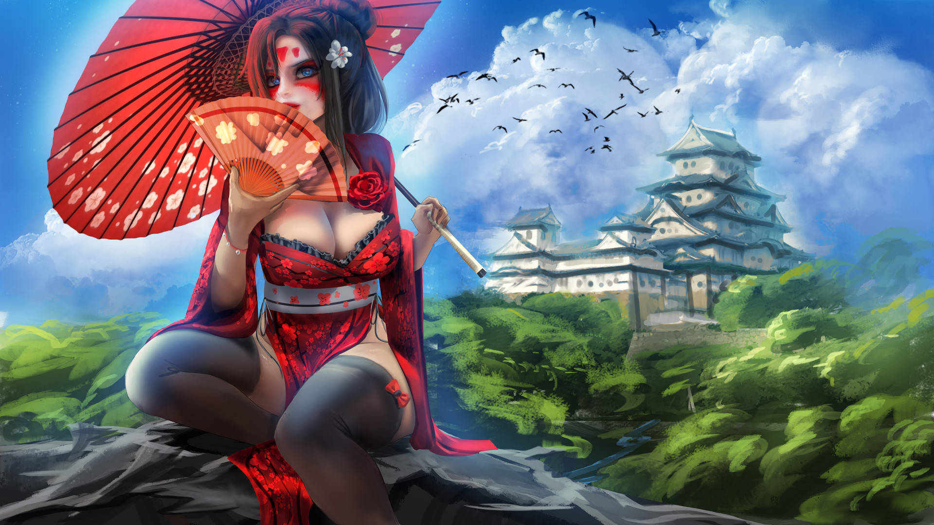 Geisha Risqué Japanese Dress Background