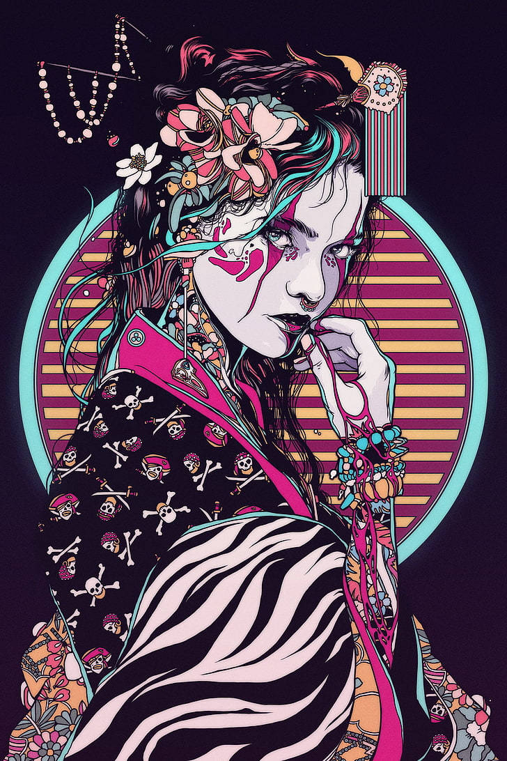 Geisha Skull Kimono Background