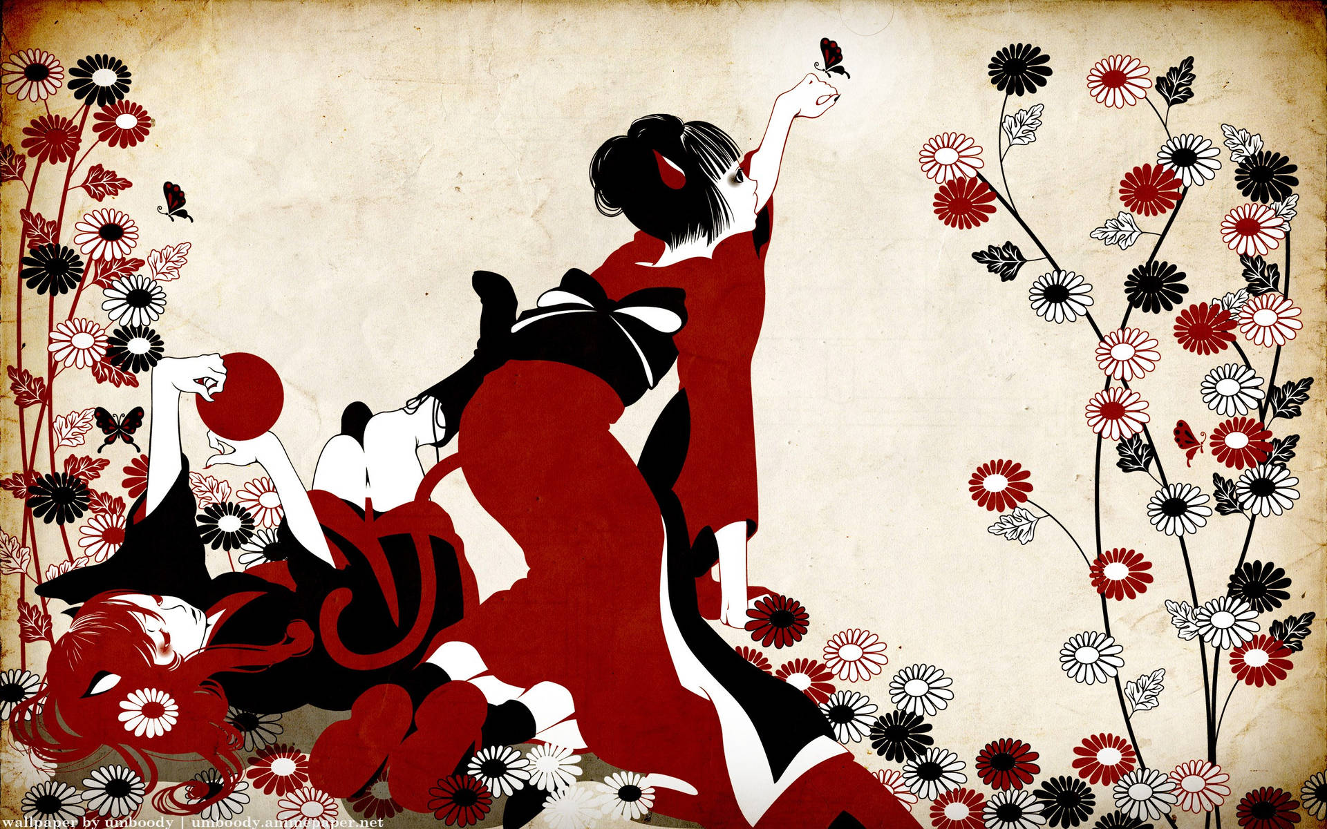 Geisha Two Girls Art Background