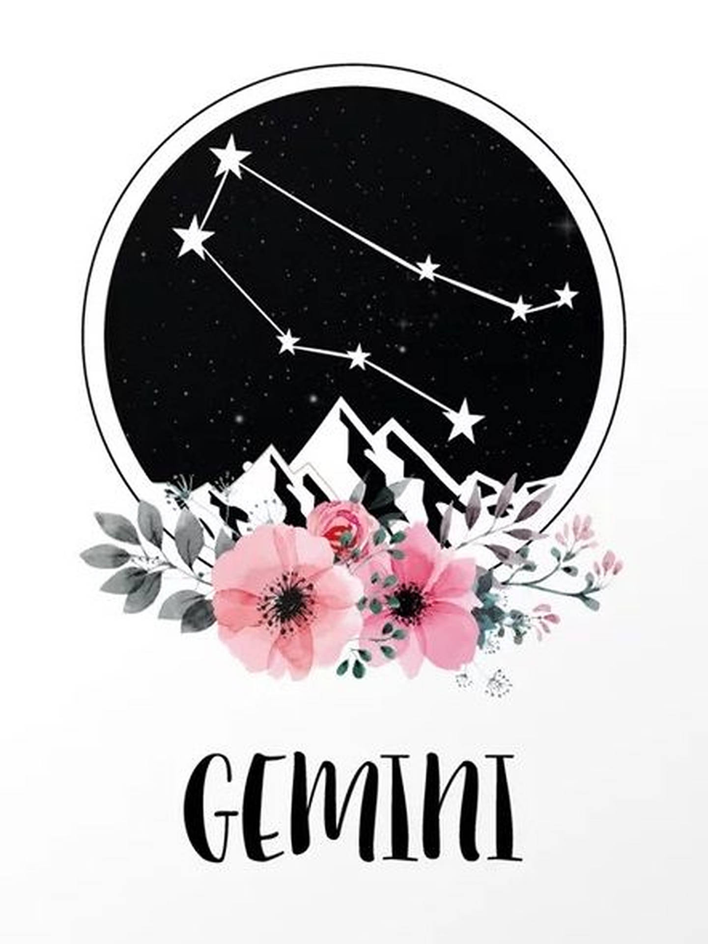 Gemini Zodiac Pink Flowers Background