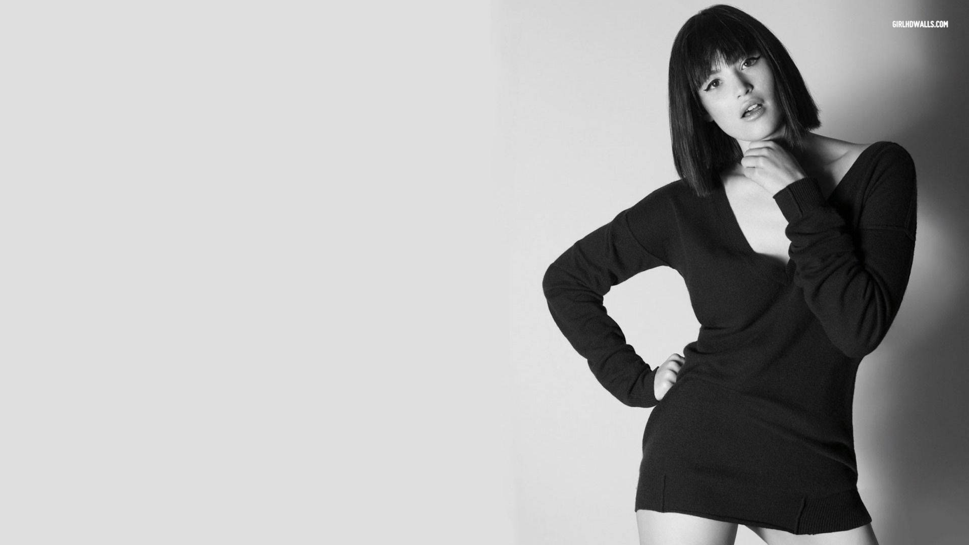 Gemma Arterton Greyscale Black Short Dress Background