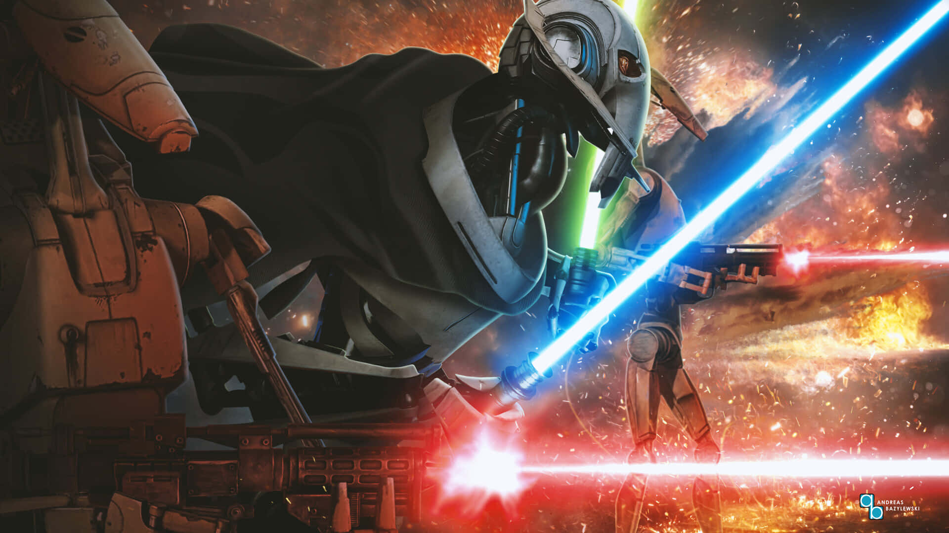 General Grievous Blue And Red Background