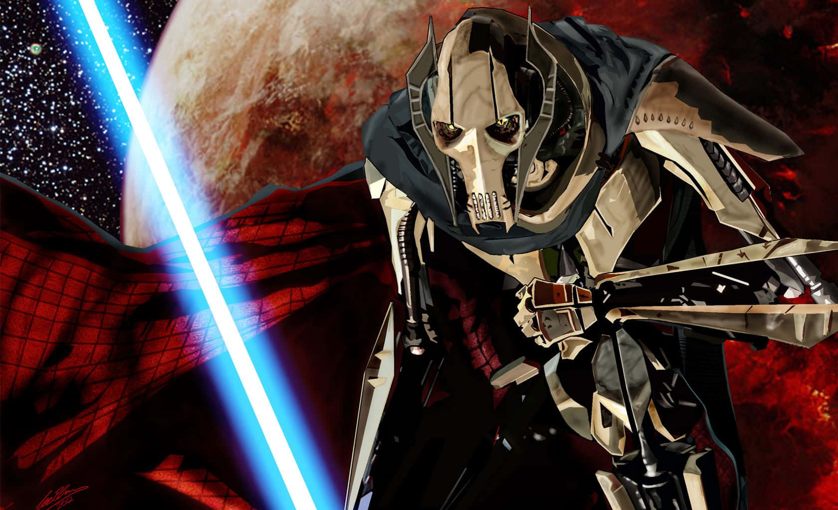 General Grievous With Light Saber Background
