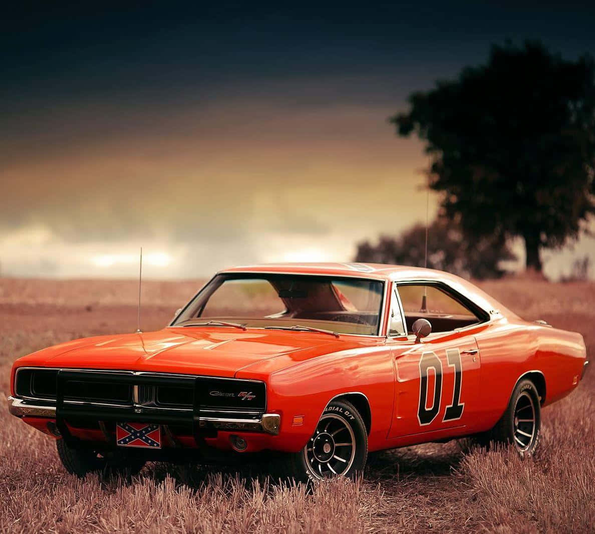 General Lee Car Field Of Brown Grass Background