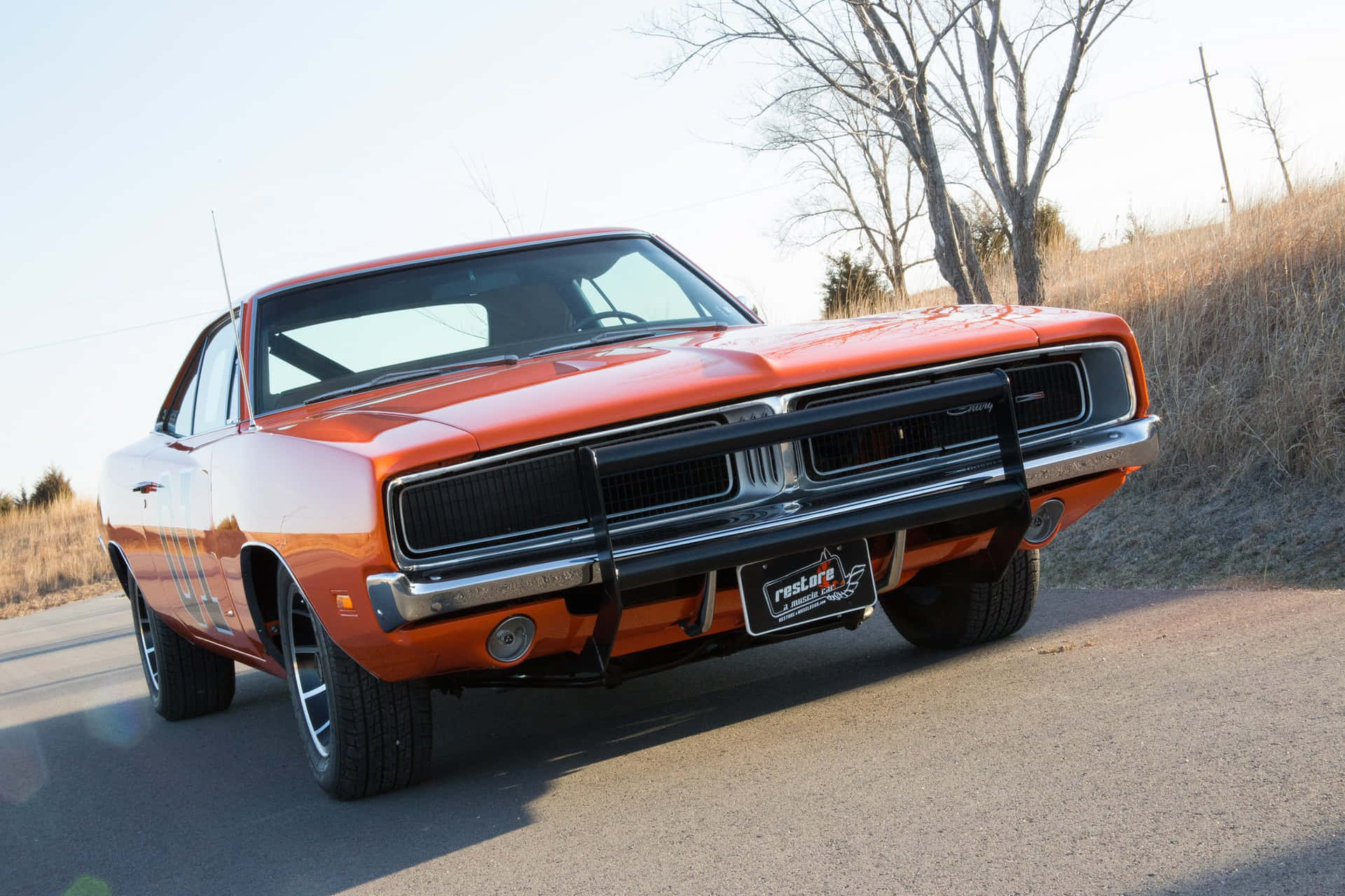 General Lee Car Orange Country Road Background