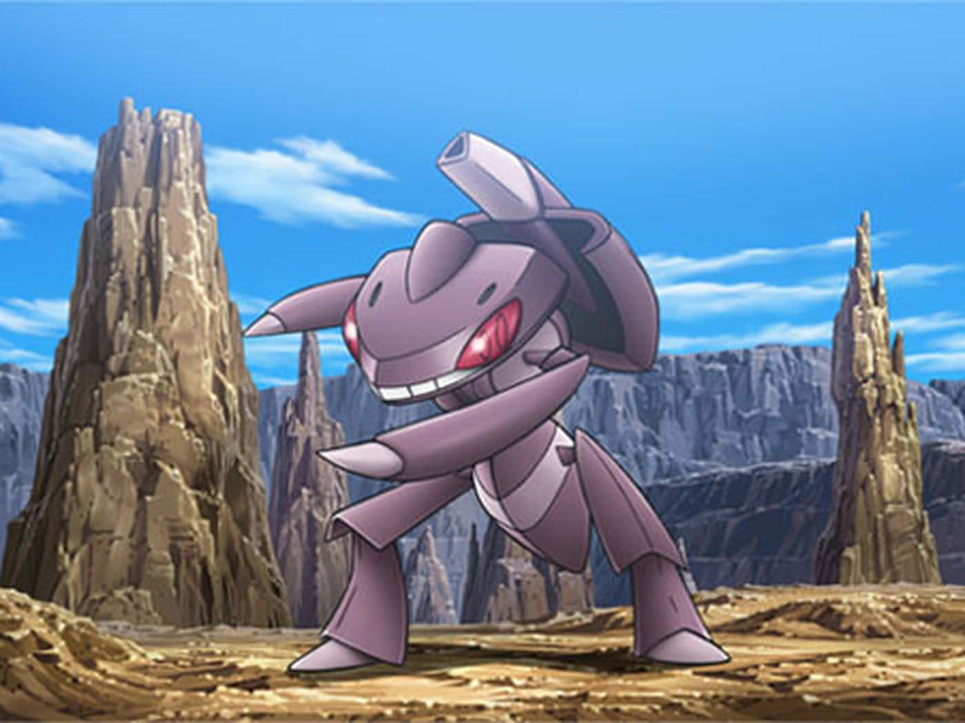 Genesect Pokemon On Rugged Landscape Background