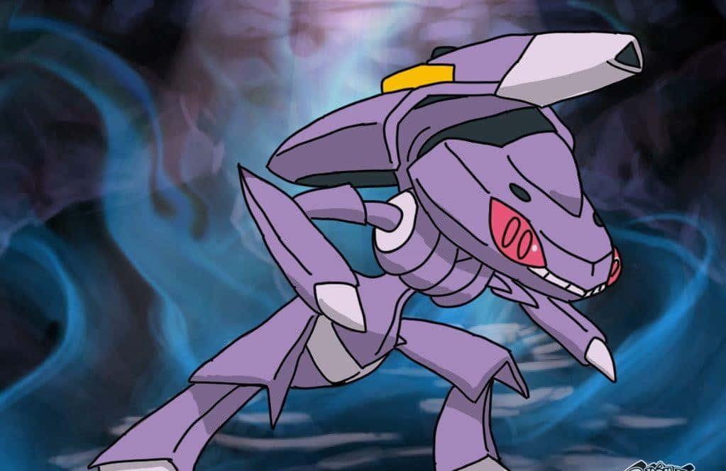 Genesect Pokemon Surrounded By Blue Mist Background