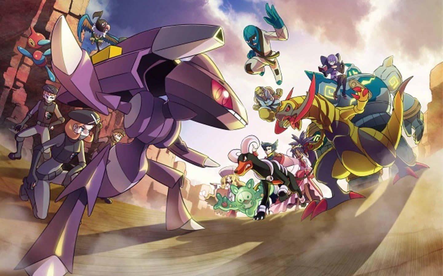 Genesect Standoff With Other Pokemon Background