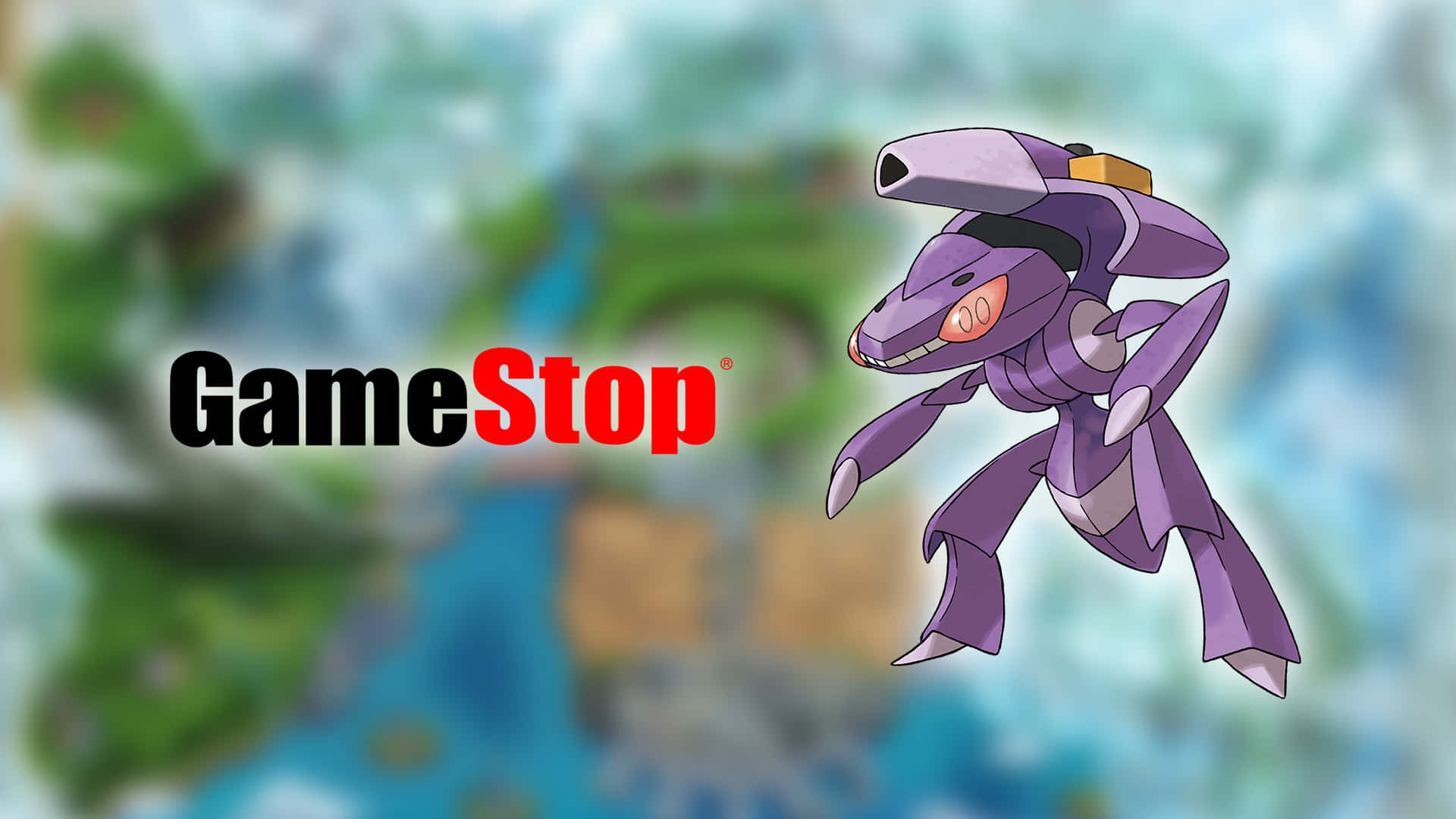 Genesect With Gamestop Company Logo Background