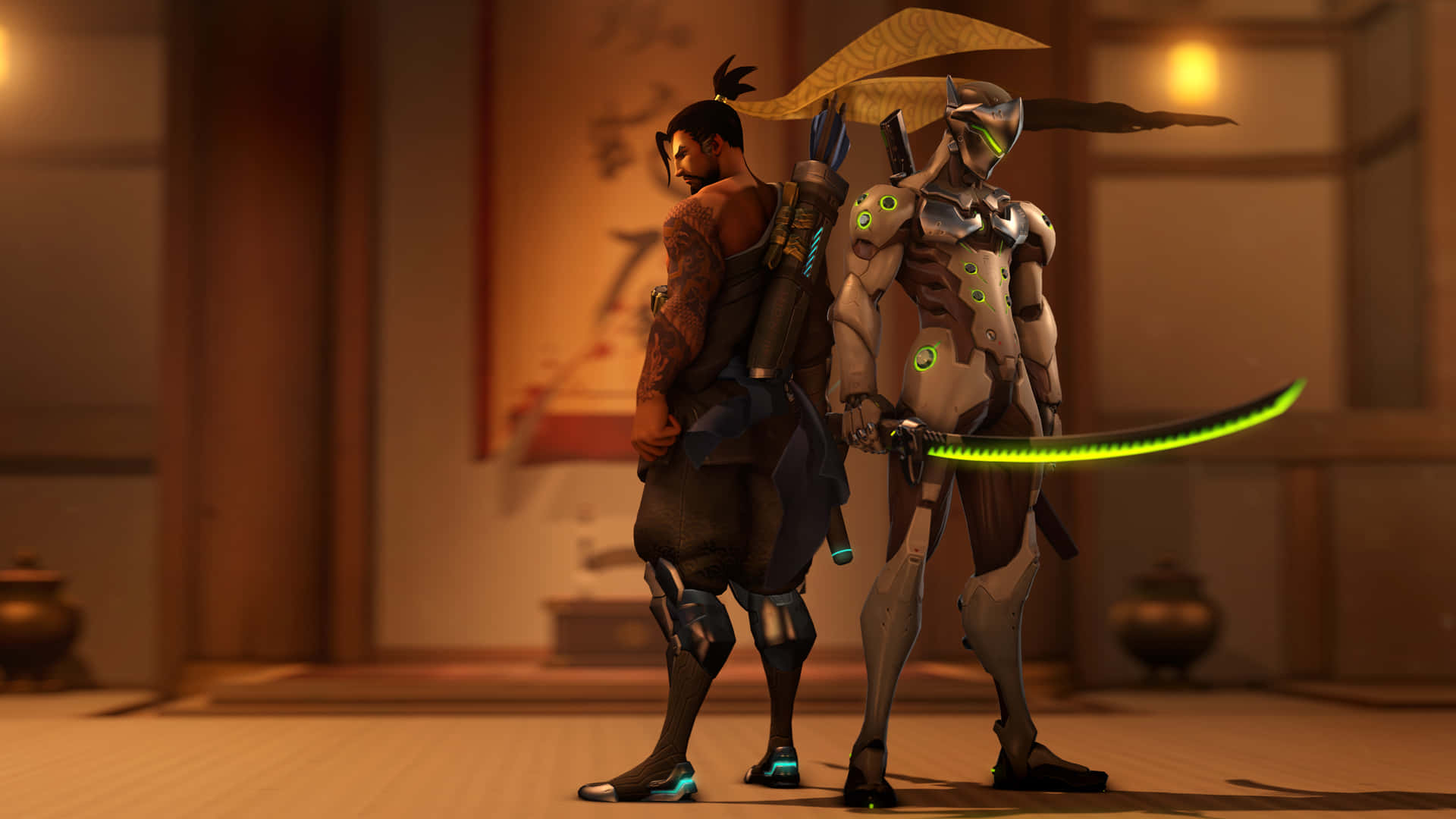 Genji In Action: Overwatch's Cyber Ninja Background