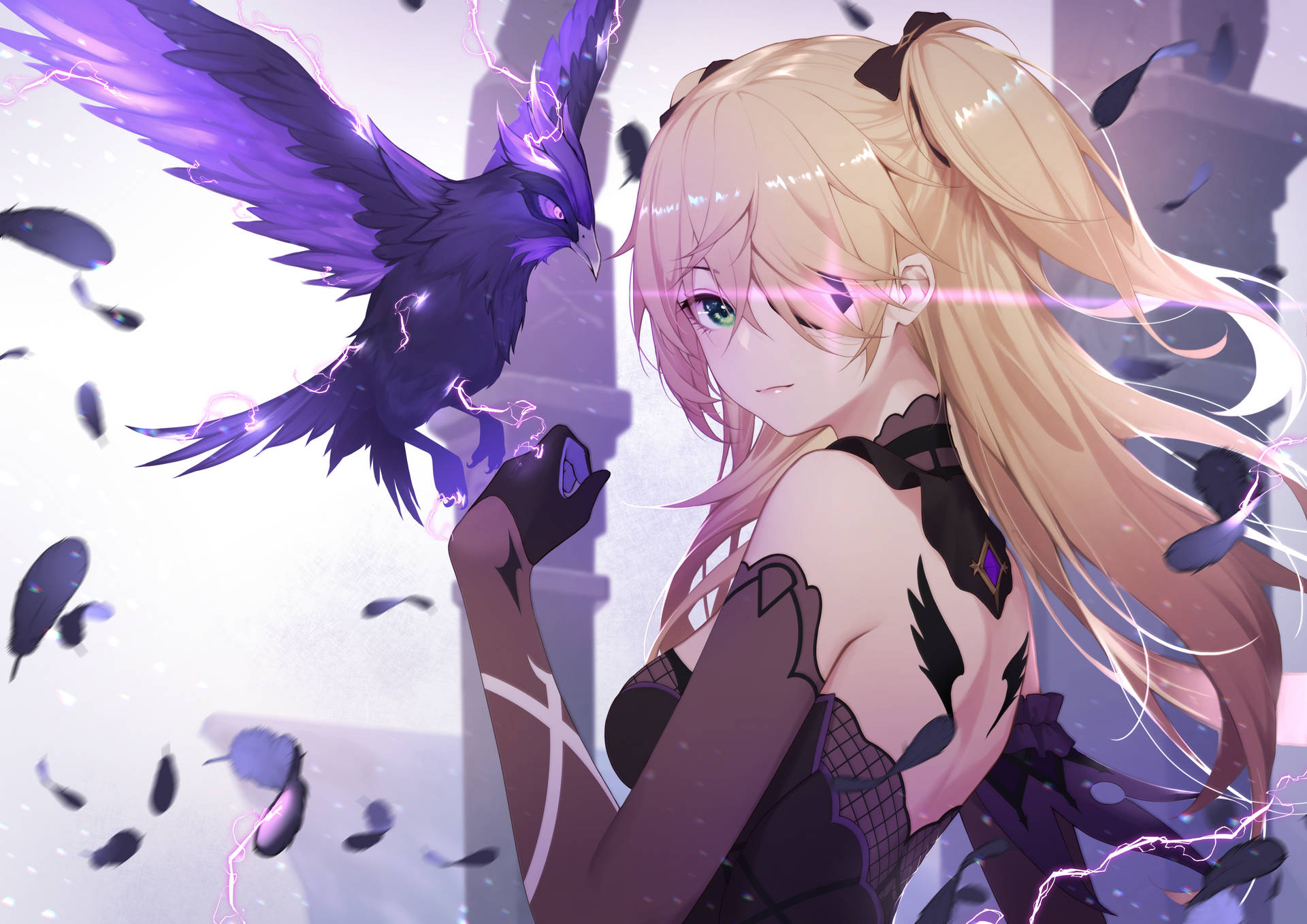 Genshin Impact Fischl With Night Raven Background
