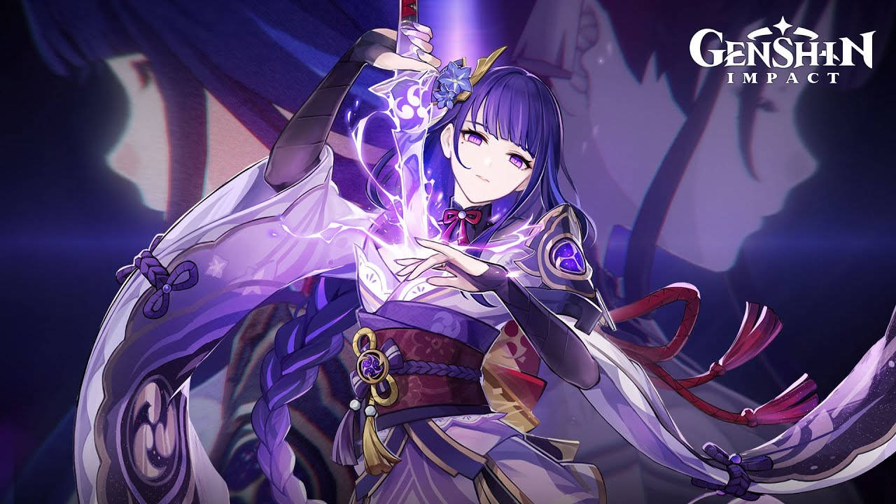 Genshin Impact Raiden Shogun Purple Shades Hair Background
