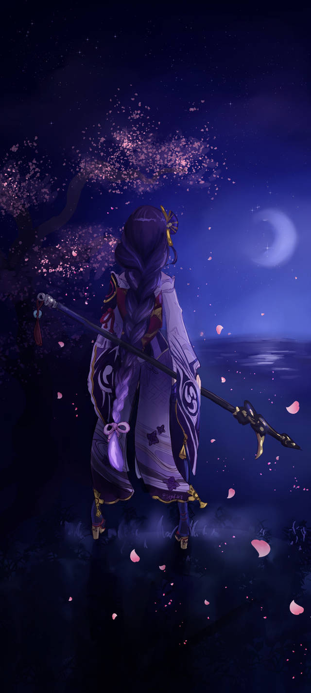 Genshin Impact Raiden Shogun Watching Moon Background