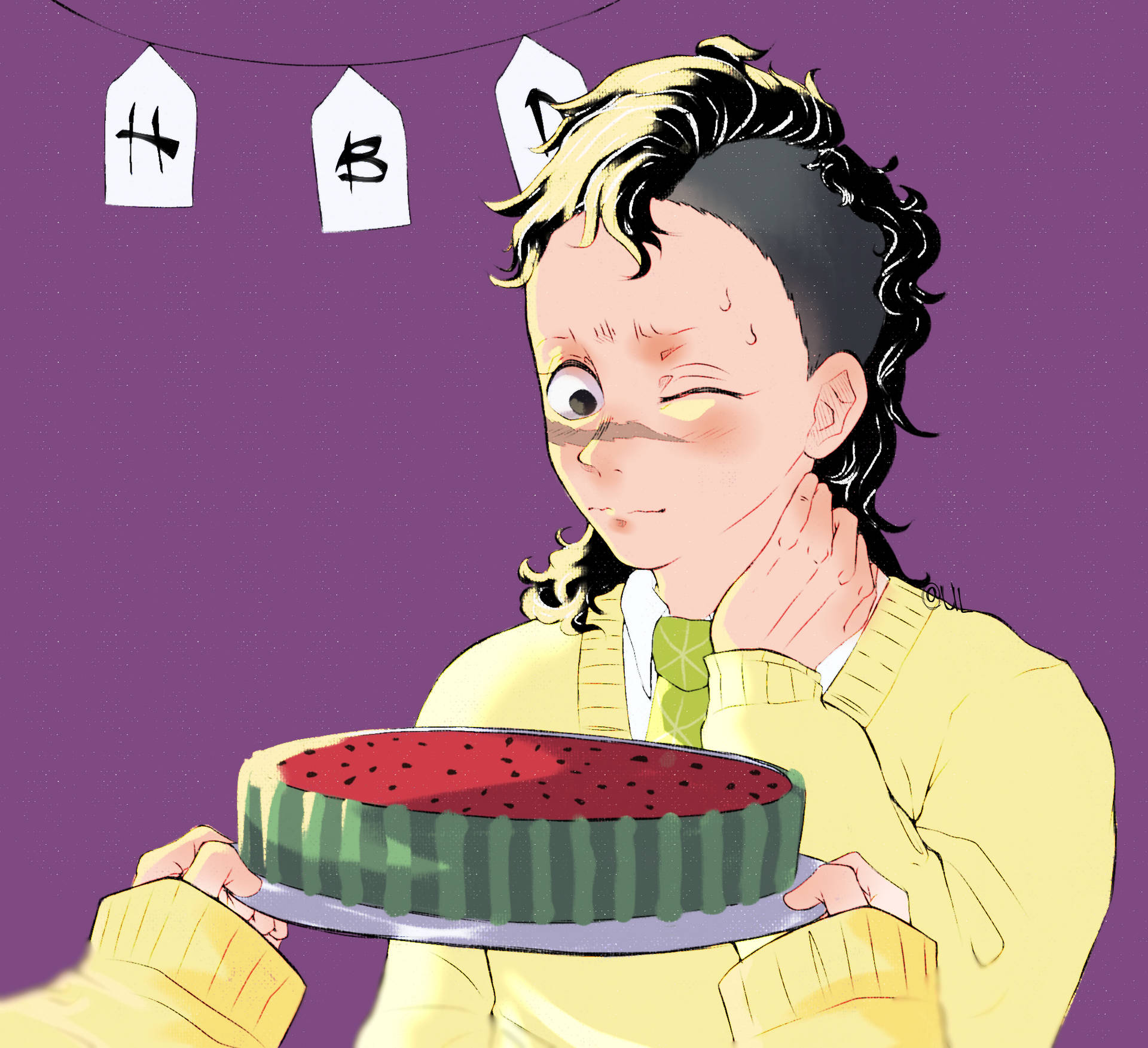 Genya With Watermelon Birthday Cake Background