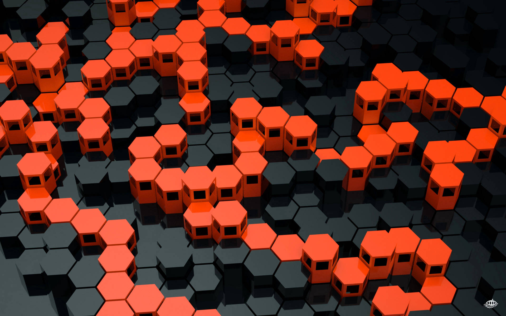 Geometric Black And Orange Hexagons Background
