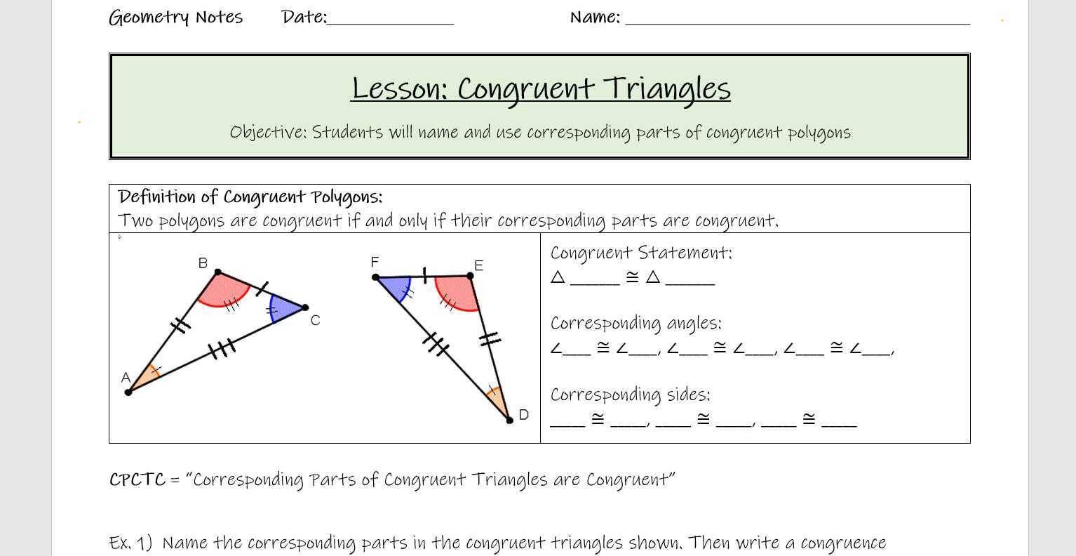 Geometry Congruent Triangles Background