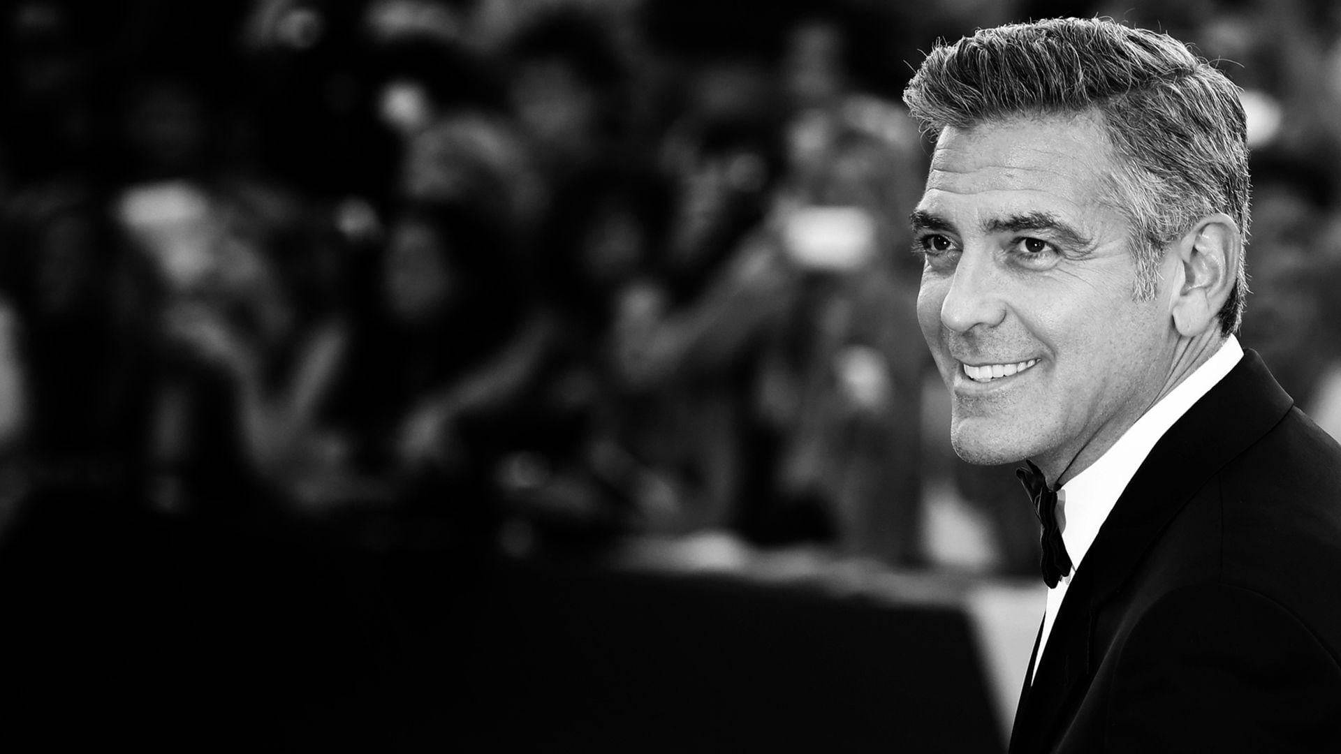 George Clooney Smiling Black And White Background